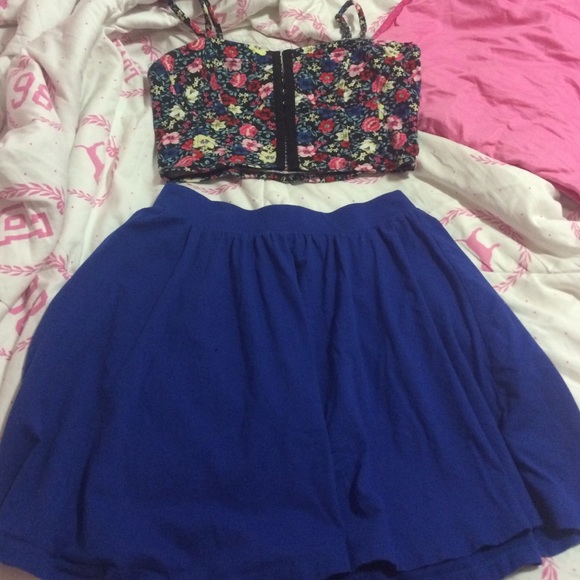 Blue skater skirt and crop top