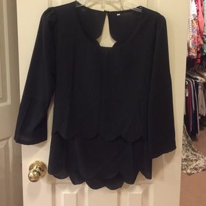 VERY cute black top with Scalloped Hem!