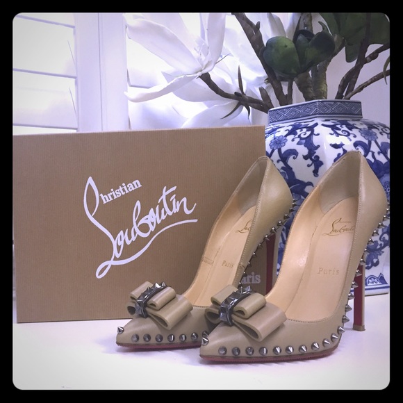 Christian Louboutin Lucifer Spike Bow Nude Pumps