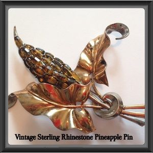 Antique Sterling Pineapple Rhinestone Brooch Pin