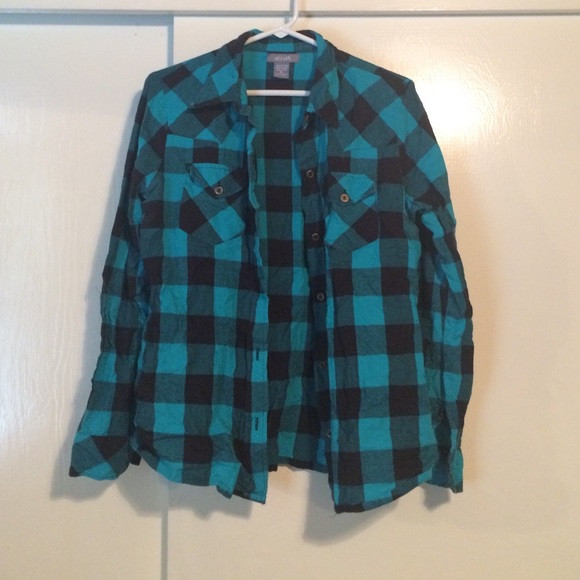 Delia's Checkered Blue & Black Button Down Shirt