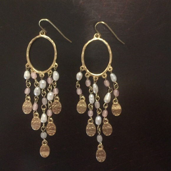 Pink gold and white chandelier earrings