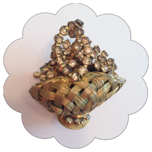 Authentic WEISS Vintage Gold Basket of Stones