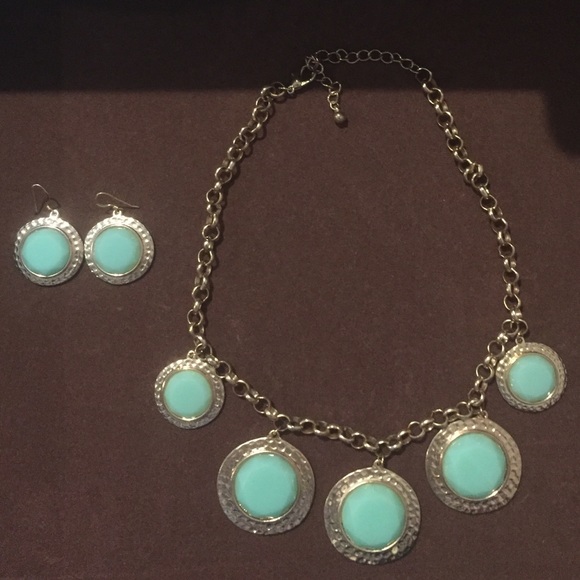 Blue and gold necklace/earrings