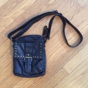 Black Cross Body Bag, Gold Accents