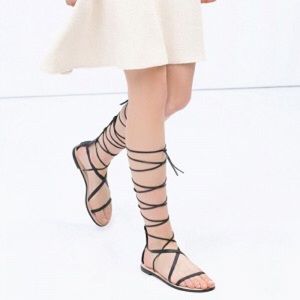 Zara black lace up gladiator sandals size 38