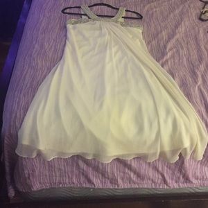 White knee length dress w/ pearl and crystal decor