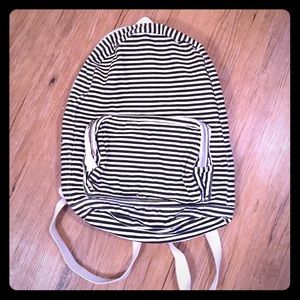 Black and cream cotton canvas backpack