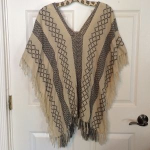 Cream and gray free people poncho