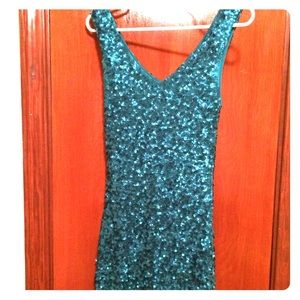 Amber Blue teal sequin cocktail dress