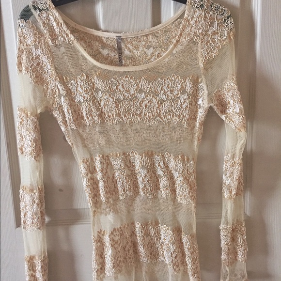 See-through Gold floral pattern top