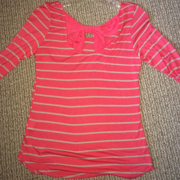 Coral and tan striped shirt - Picture 2 of 2