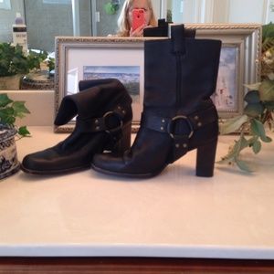 Black leather Gianni Bini harness boots