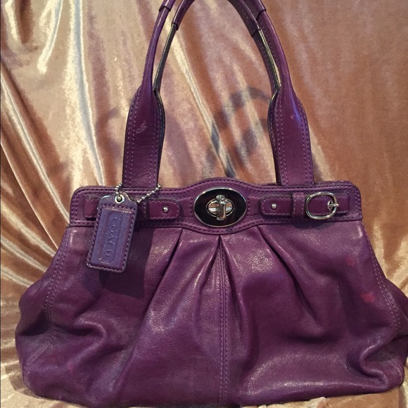 Purple Leather Coach Shoulder Bag