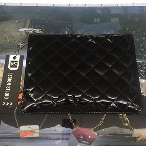 Black Quilted Patent Leather Clutch