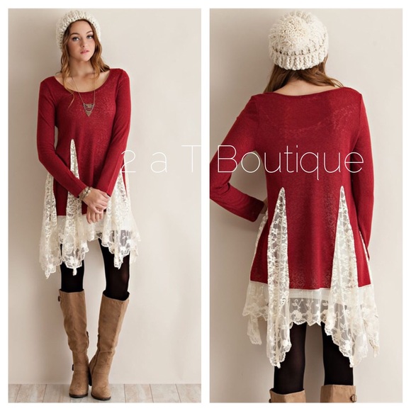 2 a T Boutique  Tops - ❌SOLD OUT ❌ Burgundy Lace tunic