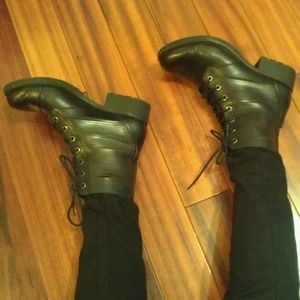 Sam Edelman Gatson Black Leather Combat Boot