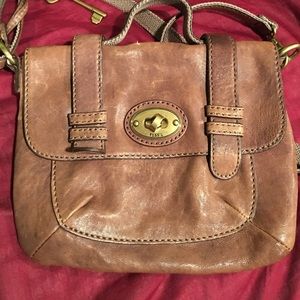 Brown leather Fossil crossbody purse