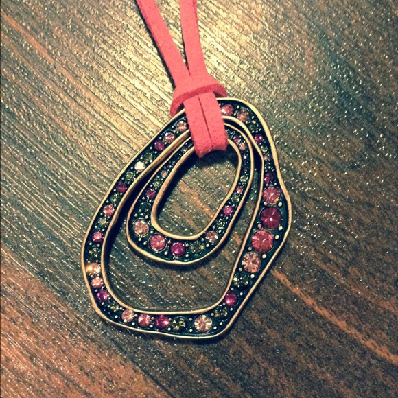 Lia Sophia pink suede necklace copper pendant