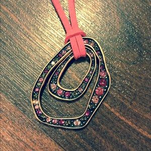 Lia Sophia pink suede necklace copper pendant