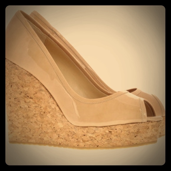 Jimmy Choo Papina Nude Cork Wedges 37.5