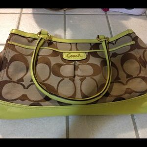 Lime green and tan Coach purse