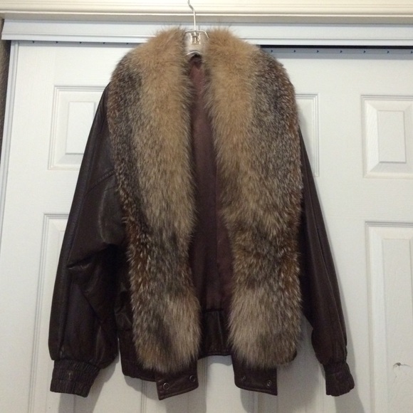 Vintage Leather jacket with original fox fur retro