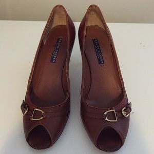 Ralph Lauren Collection Brown peep toe heel. Sz 7