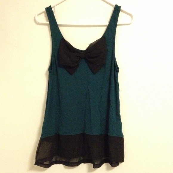 H&M Tops - H&M Black Chiffon Bow Dark Teal Tank
