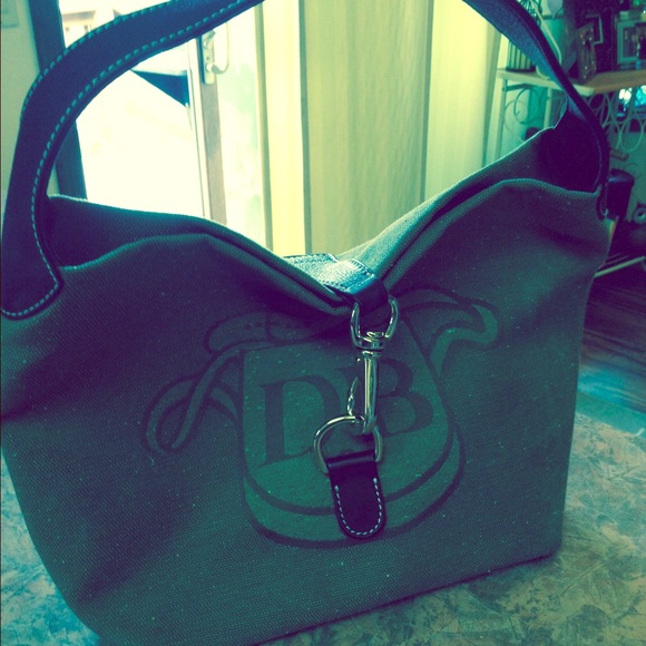 Dooney & Bourke dark green tweed canvas bucket