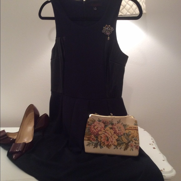 Black faux leather side panel dress