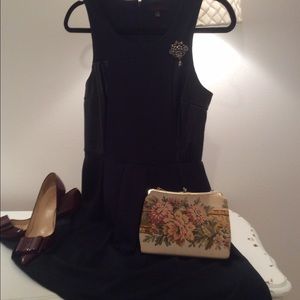 Black faux leather side panel dress