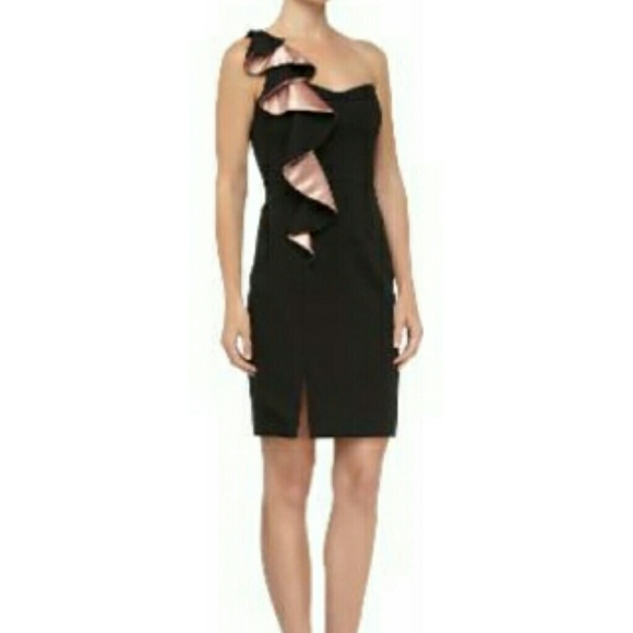 One shoulder sateen ruffle dress