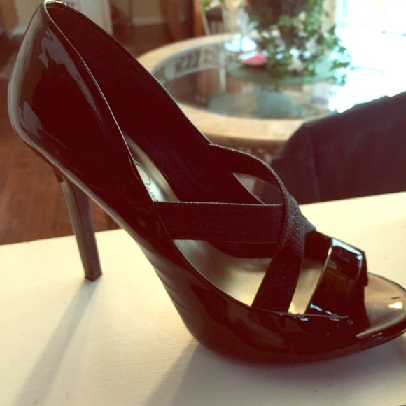 Black Patent Leather open-toe pumps