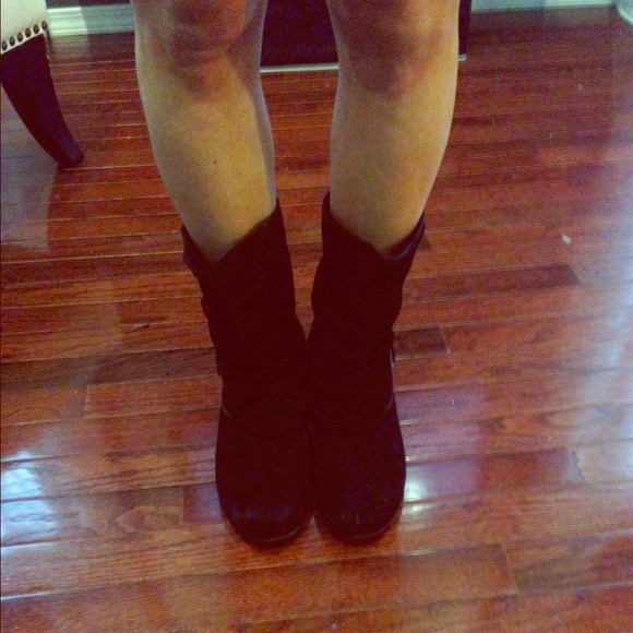 Black suede calf height boot