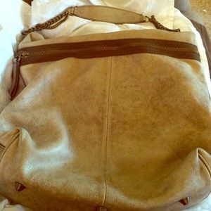 J Crew light brown leather purse many compartments