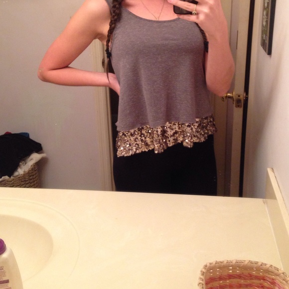 Grey and gold glitter tank