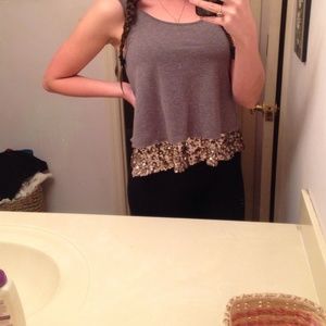 Grey and gold glitter tank