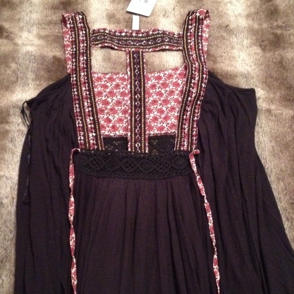 Free People Black & Red Patterned Tunic/Dress - Picture 2 of 3