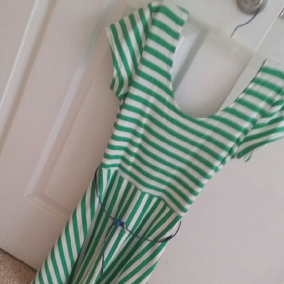 White and Green Striped Dress w/ Blue Belt