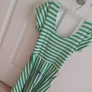 White and Green Striped Dress w/ Blue Belt