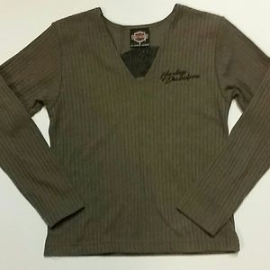 Harley Davidson V neck long sleeve Top
