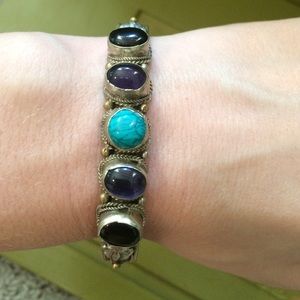 Mixed metal natural stone bracelet