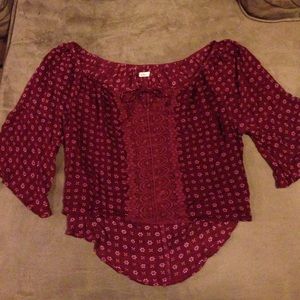 Burgundy boho Hollister crop blouse