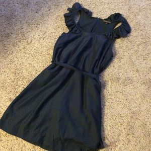 Navy cotton dress with ruffled shoulders