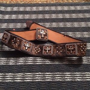Perfect condition hair on hide concho belt