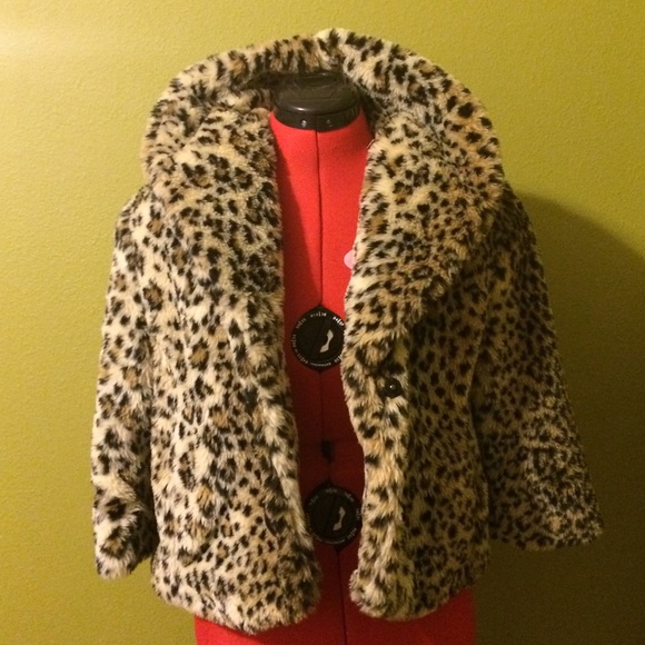 Leopard print faux fur double button coat.