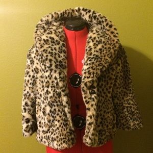 Leopard print faux fur double button coat.
