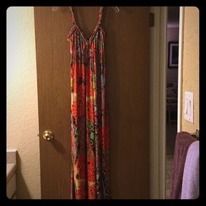 Orange pattern maxi dress.