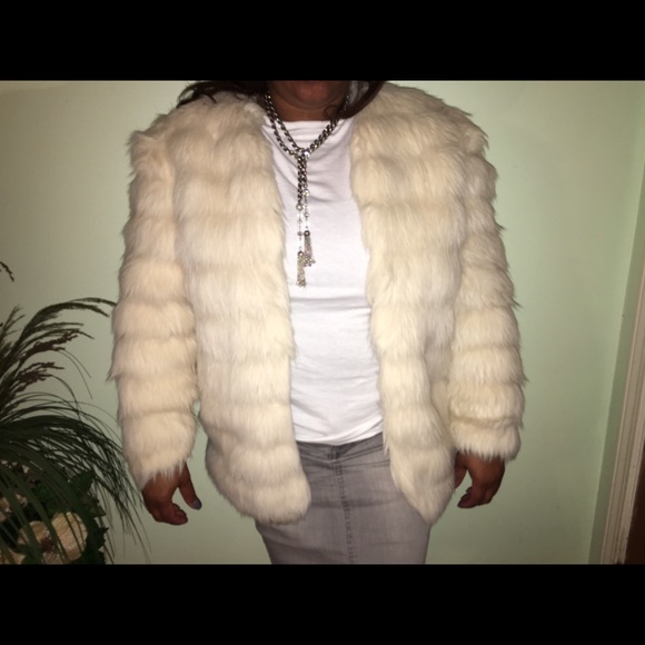 off white faux fur coat